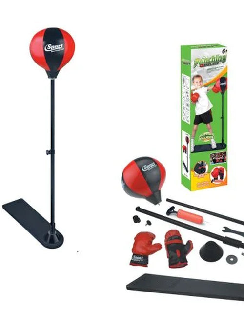 Load image into Gallery viewer, Playworld Boxing Punching Bag Set with Gloves, Pump and Adjustable Stand - Red
