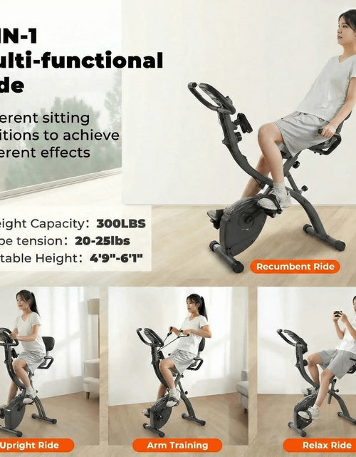 Load image into Gallery viewer, Folding Exercise Bike 3 in 1 Magnetic Stationary Recumbent Bike 10 Level Resistance for Home Use with Arm Resistance Bands
