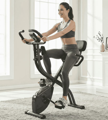 Folding Exercise Bike 3 in 1 Magnetic Stationary Recumbent Bike 10 Level Resistance for Home Use with Arm Resistance Bands