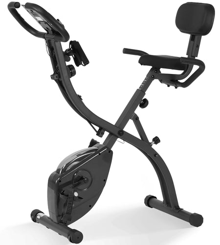 Folding Exercise Bike 3 in 1 Magnetic Stationary Recumbent Bike 10 Level Resistance for Home Use with Arm Resistance Bands
