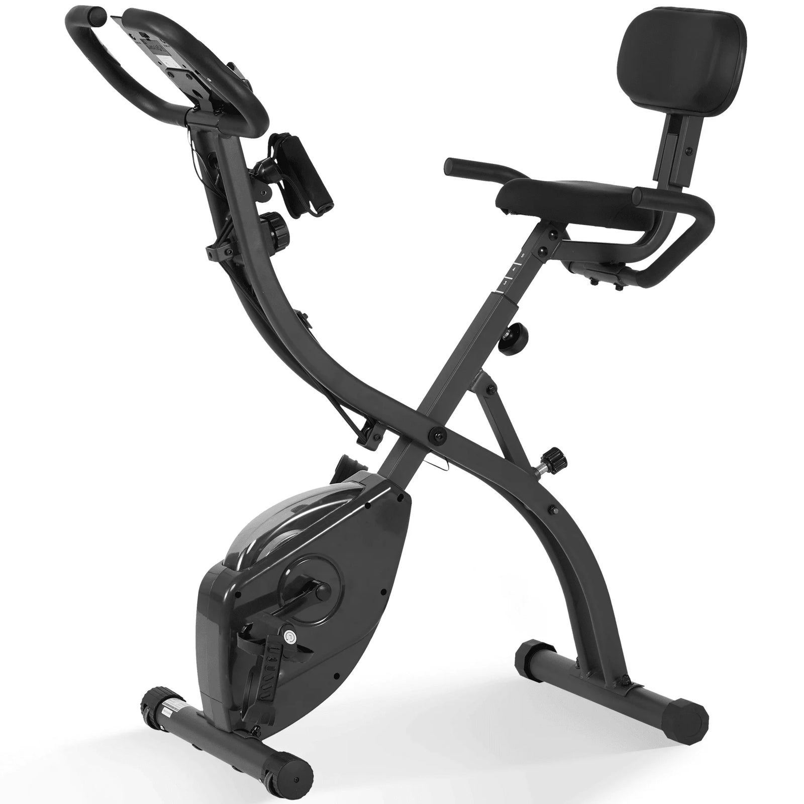 Folding Exercise Bike 3 in 1 Magnetic Stationary Recumbent Bike 10 Level Resistance for Home Use with Arm Resistance Bands