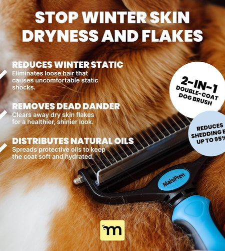 Dog Grooming Brush for Shedding - 2 in 1 Deshedding Tool and Undercoat Rake for Long and Short Haired Dogs with Double Coat - Dematting Comb and Pet Hair Deshedder Supplies (Large, Blue)