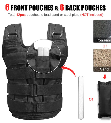 Adjustable Weighted Vest Weight Jacket Oxford Exercise Weight Loading Cloth Strength Training 110LB Max. Load (No Weights)