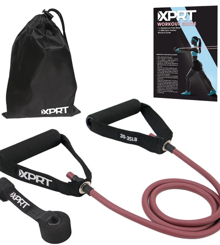 Single Resistance Band Home Gym Exercise Band with Handles and Door Anchor 30 Lb.