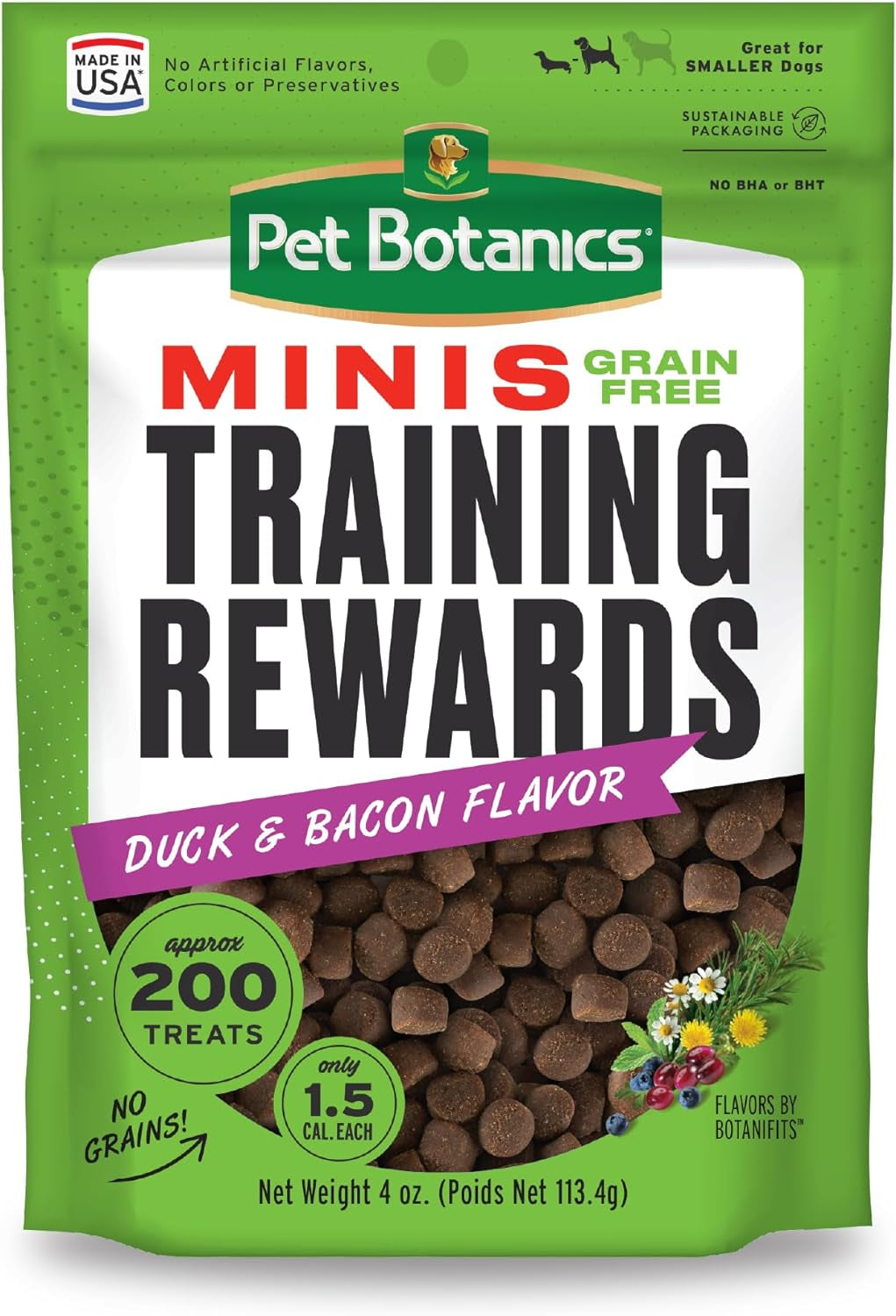 Mini Training Rewards Grain-Free Duck with Bacon Treats for Dogs (1 Pouch), 4 Oz