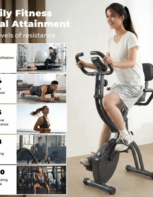 Load image into Gallery viewer, Folding Exercise Bike 3 in 1 Magnetic Stationary Recumbent Bike 10 Level Resistance for Home Use with Arm Resistance Bands
