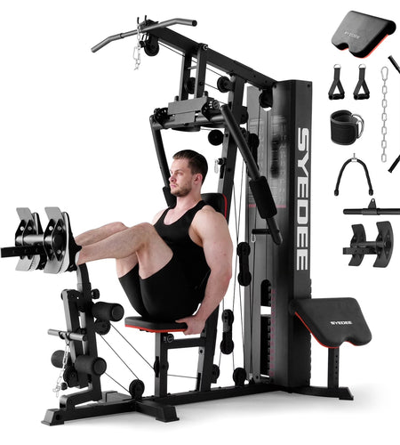 Home Gym Station, Workout Station with 150LBS Weight Stack, Home Gym Equipment for All Body Training.