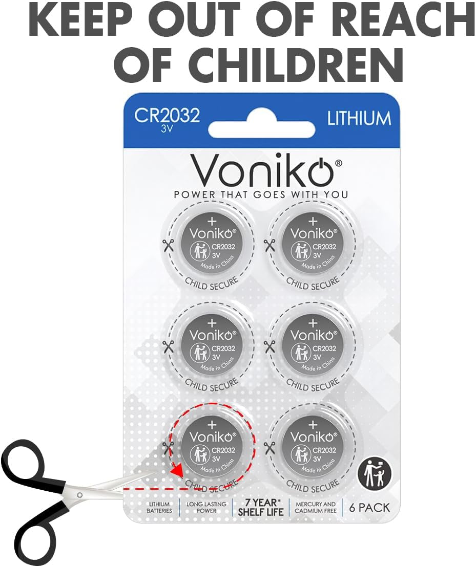 3 Volt CR2032 Battery 6 Pack – Lithium Batteries – 2032 Button Battery Flat – 7 Years Shelf Life