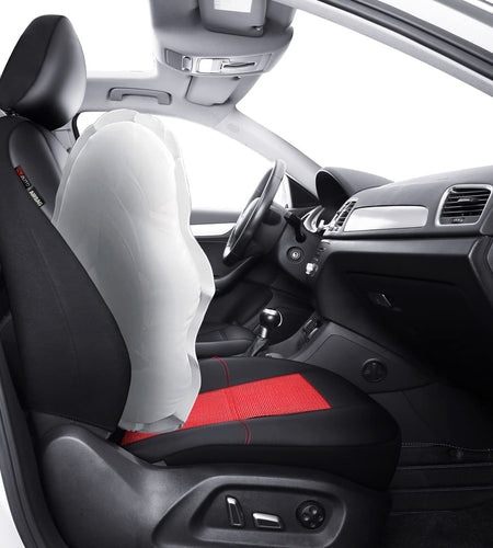 Leather and Mesh Car Seat Cover Full Set in 9Pcs Universal Fit for Cars Trucks Vans & Suvs Airbag Compatible (Red)