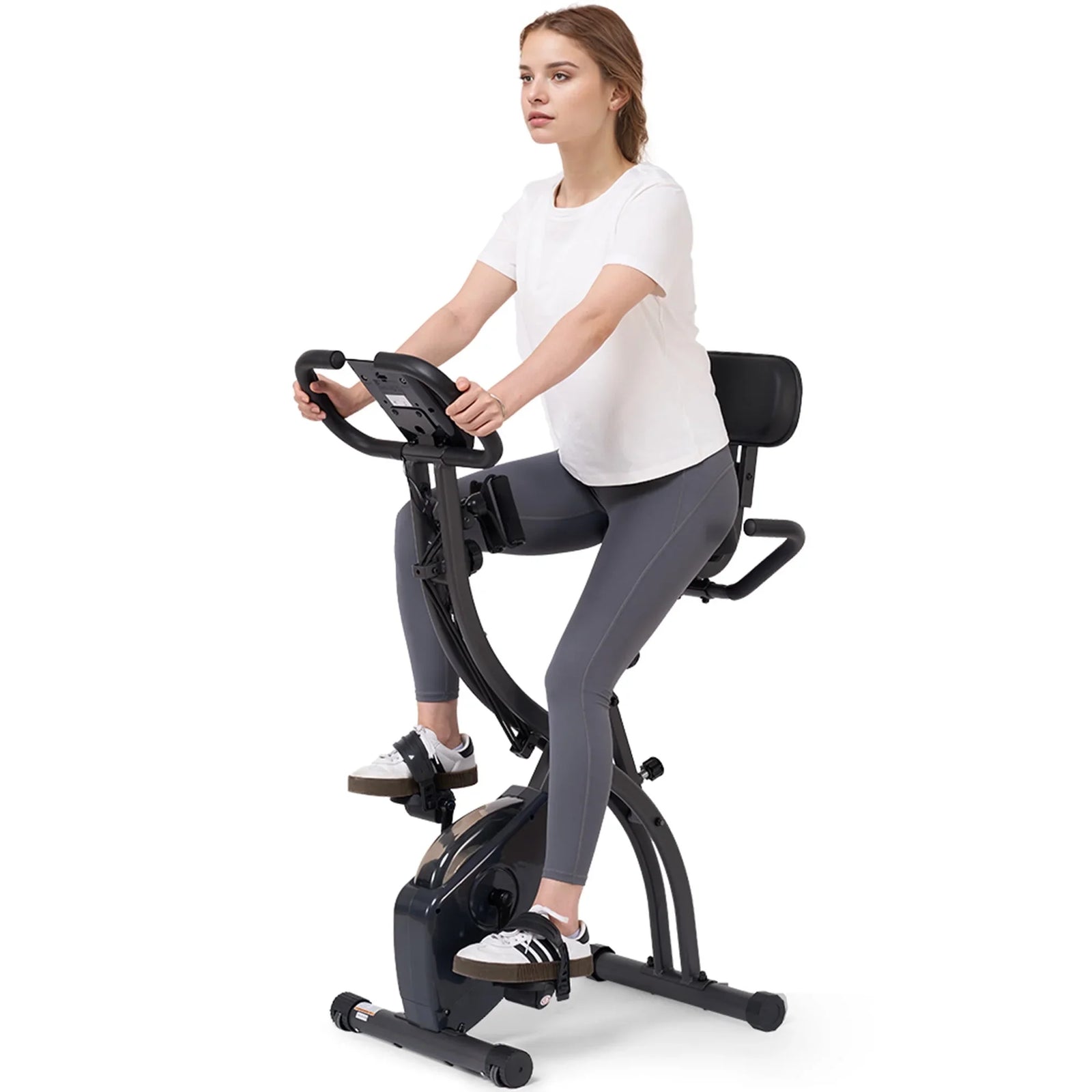 Folding Exercise Bike 3 in 1 Magnetic Stationary Recumbent Bike 10 Level Resistance for Home Use with Arm Resistance Bands