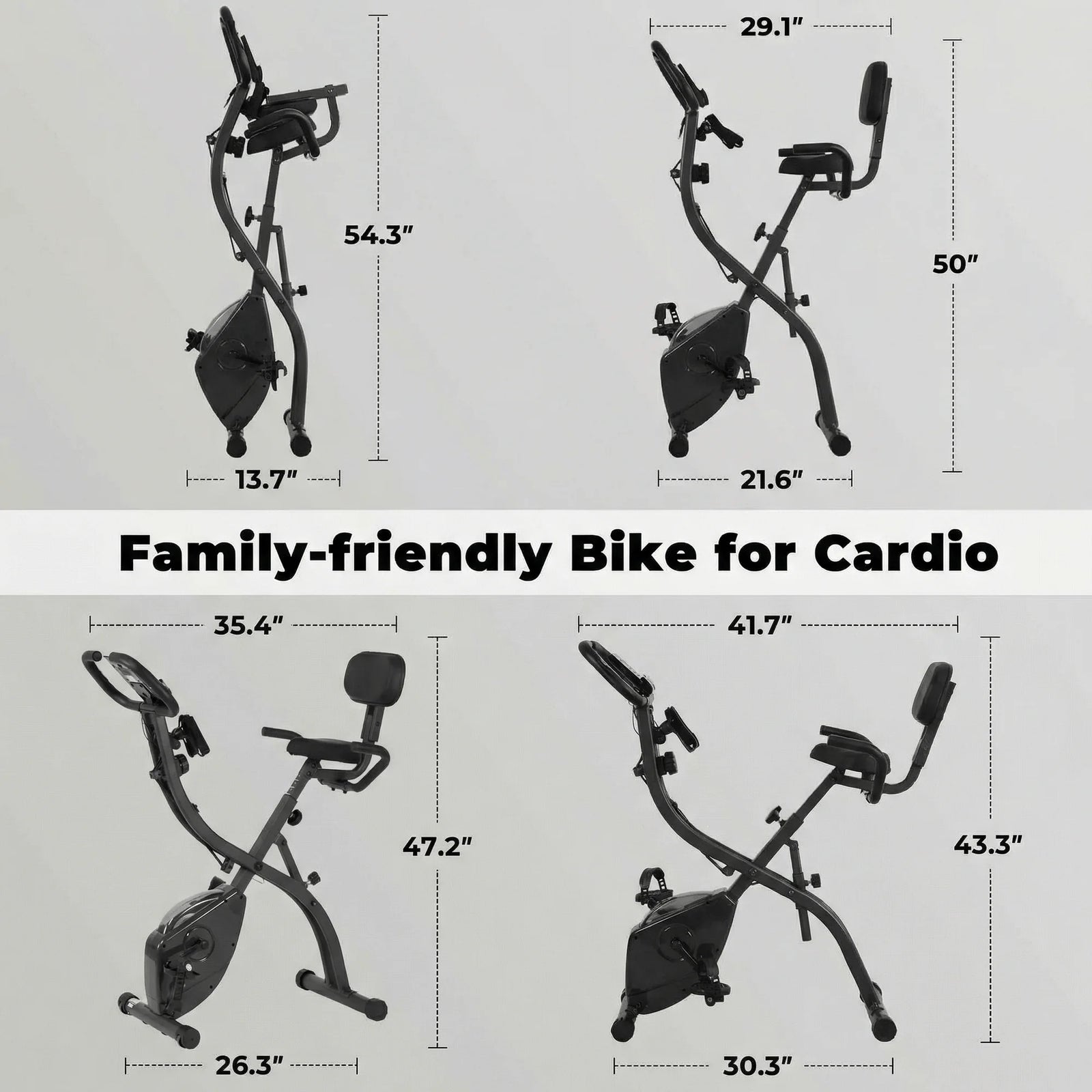 Folding Exercise Bike 3 in 1 Magnetic Stationary Recumbent Bike 10 Level Resistance for Home Use with Arm Resistance Bands
