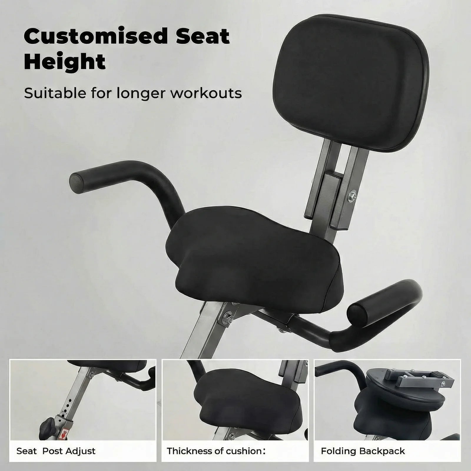 Folding Exercise Bike 3 in 1 Magnetic Stationary Recumbent Bike 10 Level Resistance for Home Use with Arm Resistance Bands