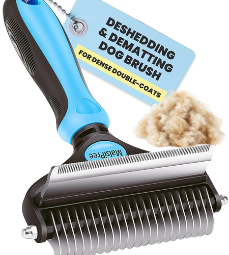 Dog Grooming Brush for Shedding - 2 in 1 Deshedding Tool and Undercoat Rake for Long and Short Haired Dogs with Double Coat - Dematting Comb and Pet Hair Deshedder Supplies (Large, Blue)