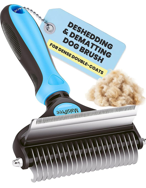 Load image into Gallery viewer, Dog Grooming Brush for Shedding - 2 in 1 Deshedding Tool and Undercoat Rake for Long and Short Haired Dogs with Double Coat - Dematting Comb and Pet Hair Deshedder Supplies (Large, Blue)
