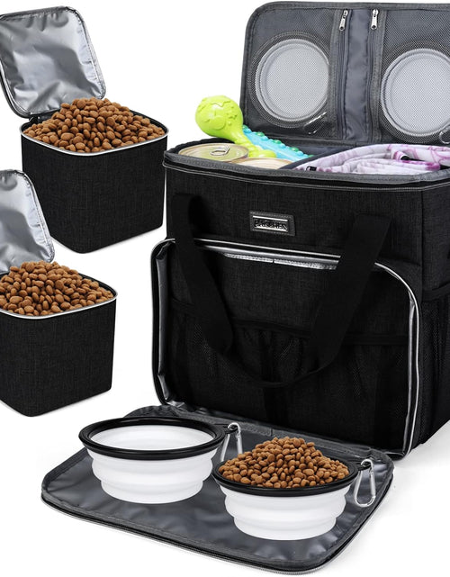 Load image into Gallery viewer, Dog Travel Bag, Pet Travel Bag（All Pet Travel Supplies）, with 2 Pet Food Containers and 2 Collapsible Silicone Bowls; Essential Kits for Pet Travel Black
