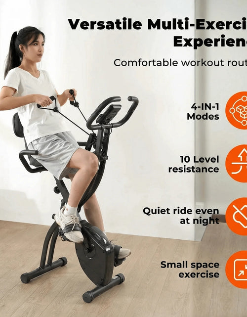 Load image into Gallery viewer, Folding Exercise Bike 3 in 1 Magnetic Stationary Recumbent Bike 10 Level Resistance for Home Use with Arm Resistance Bands
