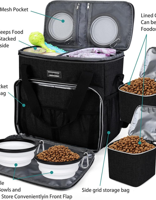 Load image into Gallery viewer, Dog Travel Bag, Pet Travel Bag（All Pet Travel Supplies）, with 2 Pet Food Containers and 2 Collapsible Silicone Bowls; Essential Kits for Pet Travel Black
