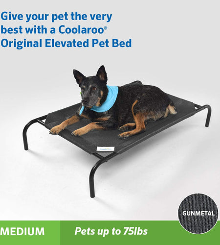Original Elevated Dog Bed - Breathable Off-The-Ground Pet Bed with Cooling Fabric, Joint Relief & Moisture-Resistant Fabric, 100% Recyclable, Easy Clean, Gunmetal, Medium