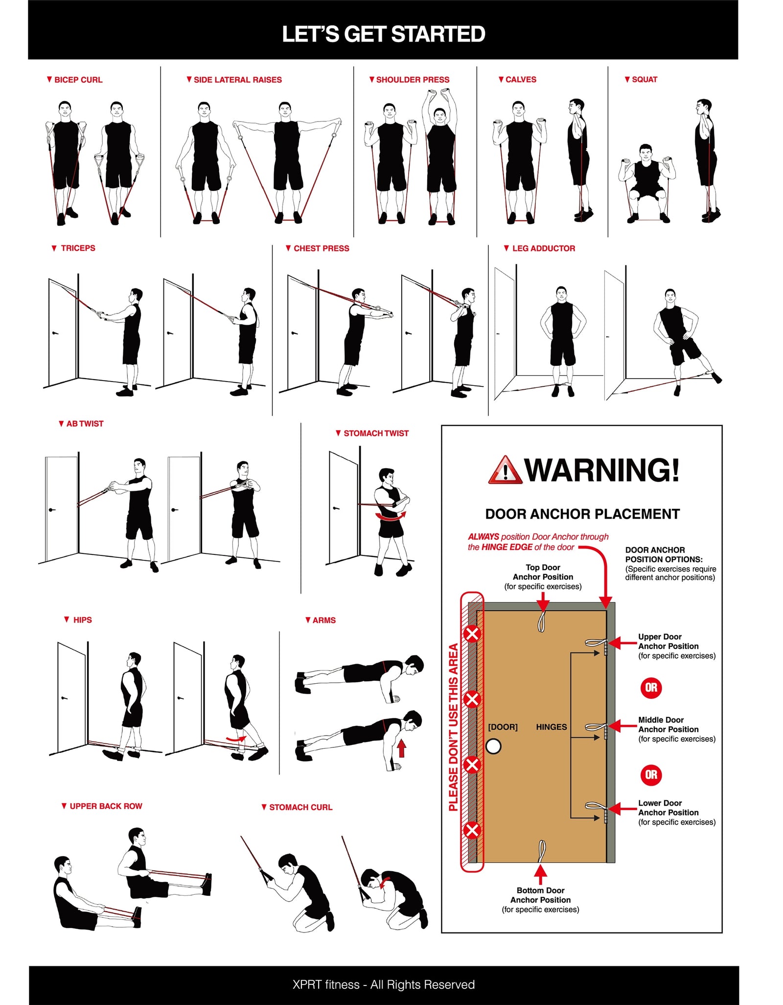 Single Resistance Band Home Gym Exercise Band with Handles and Door Anchor 30 Lb.