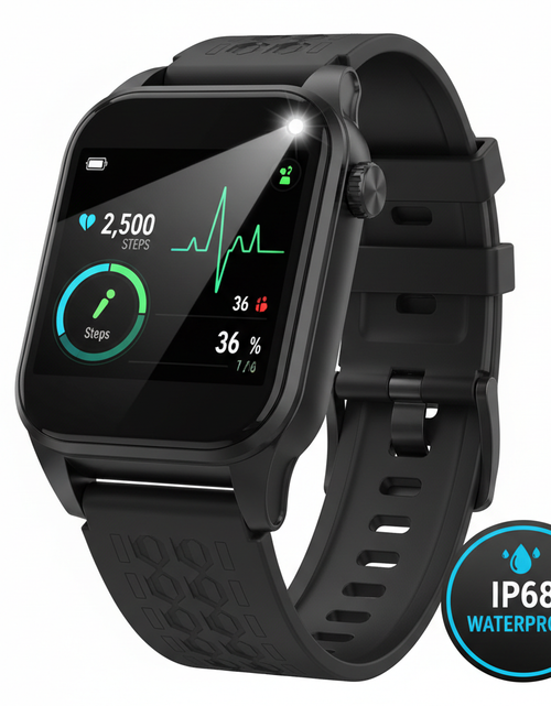 Load image into Gallery viewer, Men's smartwatch with flashlight, Bluetooth call, fitness tracking, IP68 waterproof for Android and iOS
